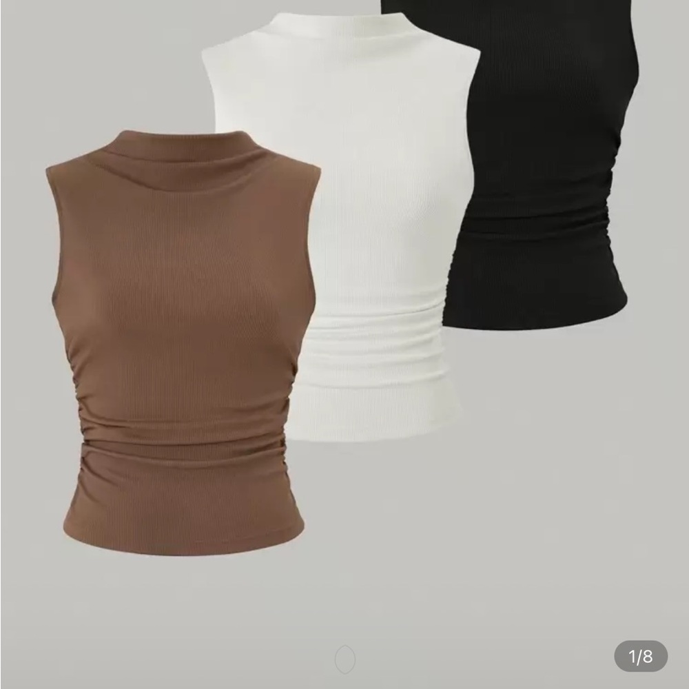 Multicolored Fitted Ruched Tank Tops with Mandarin Collar